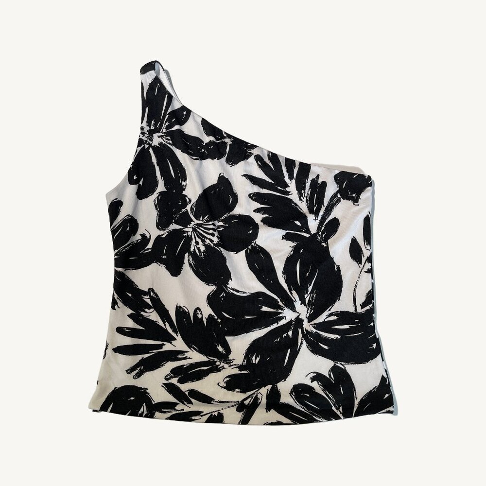 Lily Morgan One Shoulder Black and White Floral Top Size Small